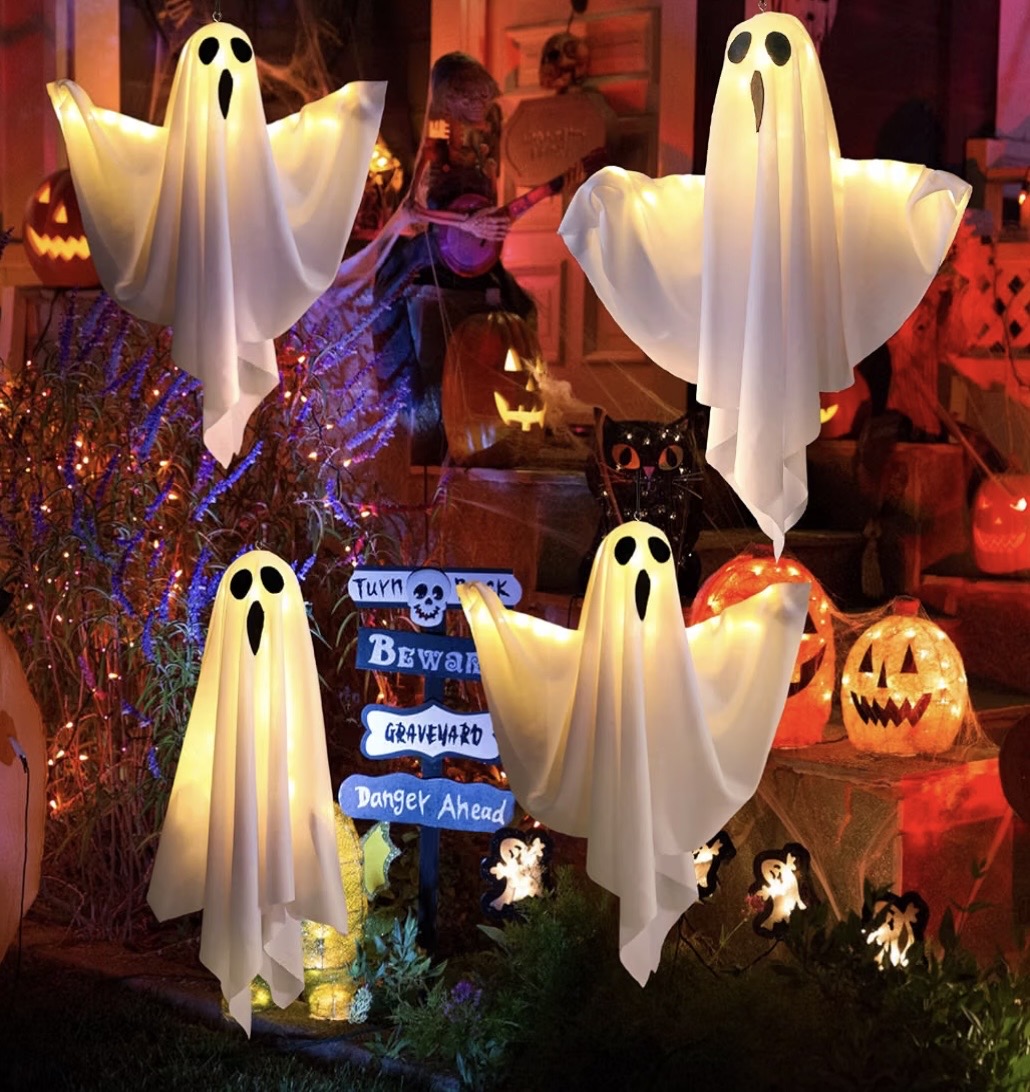 CNMTCCO 4 Stück Halloween Hängende Gespenster mit LED Lichtern